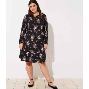 Loft | Plus Black Floral Wildflower Swing Dress NWOT